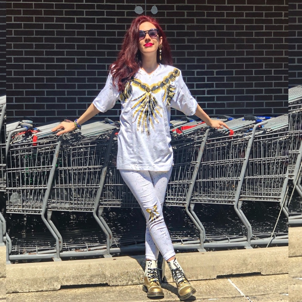Vintage 80s Set Gold Handpainted Wearable Art